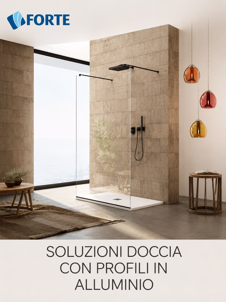 Box doccia Forte walk-in con profili in alluminio